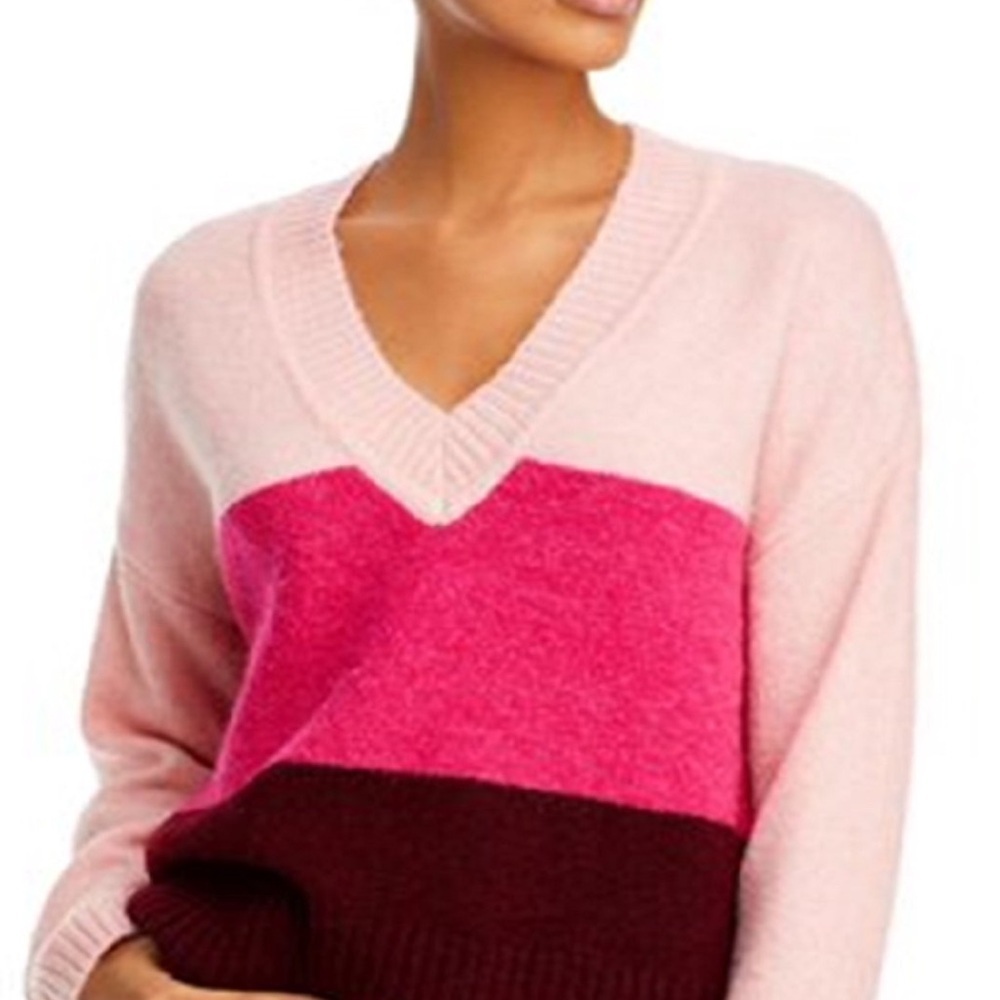Aqua Pink and Burgundy V-Neck Sweater